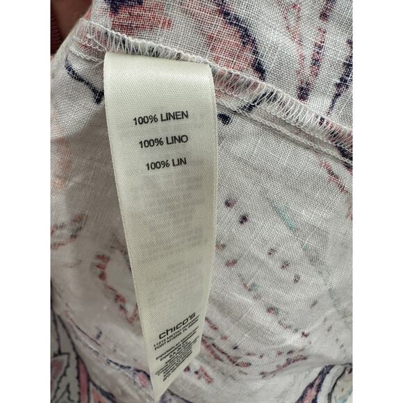 Chico's Jacket Women Large Full Zip Pink Paisley Linen Boxy Pocket Artsy Unique - Picture 8 of 9